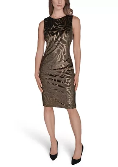 Women's Velvet Sleeveless Dress with Gold Appliqué