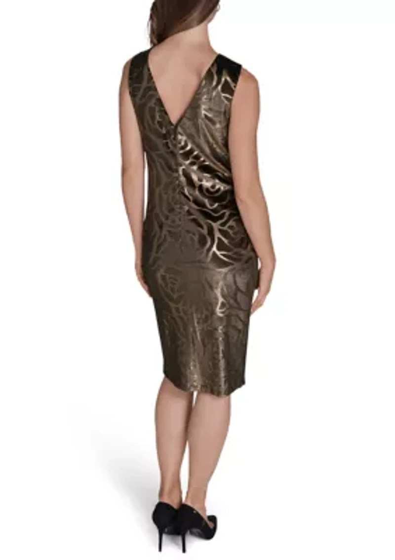 Women's Velvet Sleeveless Dress with Gold Appliqué