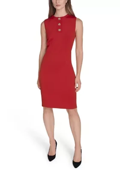 Women's Christmas Scuba Sheath with Rhinestone Buttons