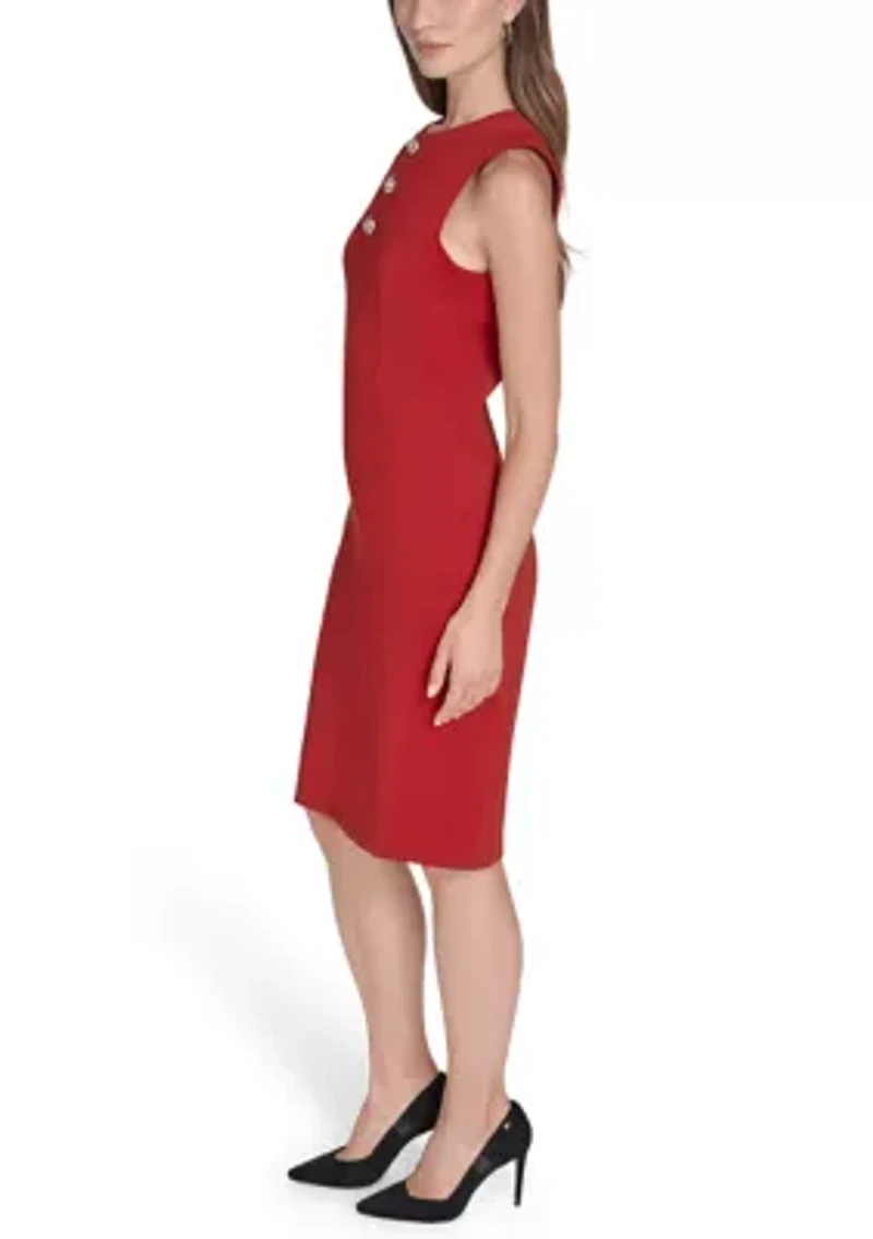 Women's Christmas Scuba Sheath with Rhinestone Buttons