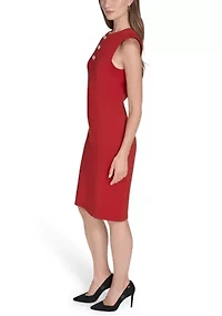 Women's Christmas Scuba Sheath with Rhinestone Buttons