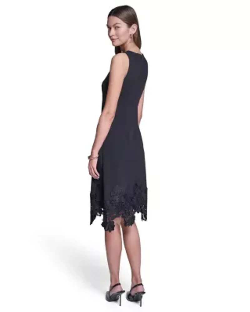 Sleeveless Fit % Flare Midi with Lace Hem