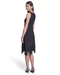 Sleeveless Fit % Flare Midi with Lace Hem