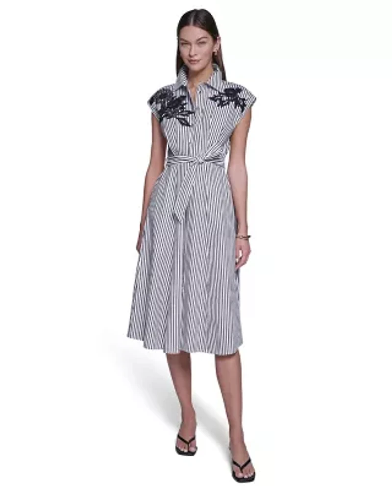 Stripped Shirt Dress With Embroidery