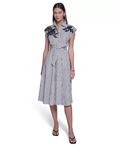 Stripped Shirt Dress With Embroidery