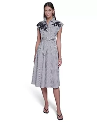 Stripped Shirt Dress With Embroidery