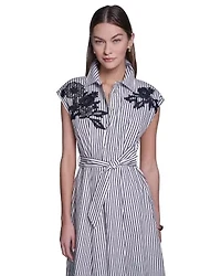Stripped Shirt Dress With Embroidery
