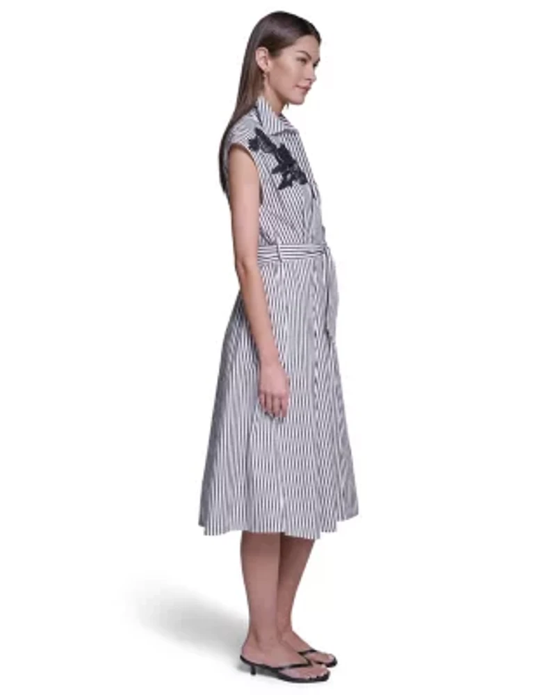 Stripped Shirt Dress With Embroidery