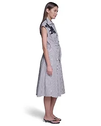 Stripped Shirt Dress With Embroidery