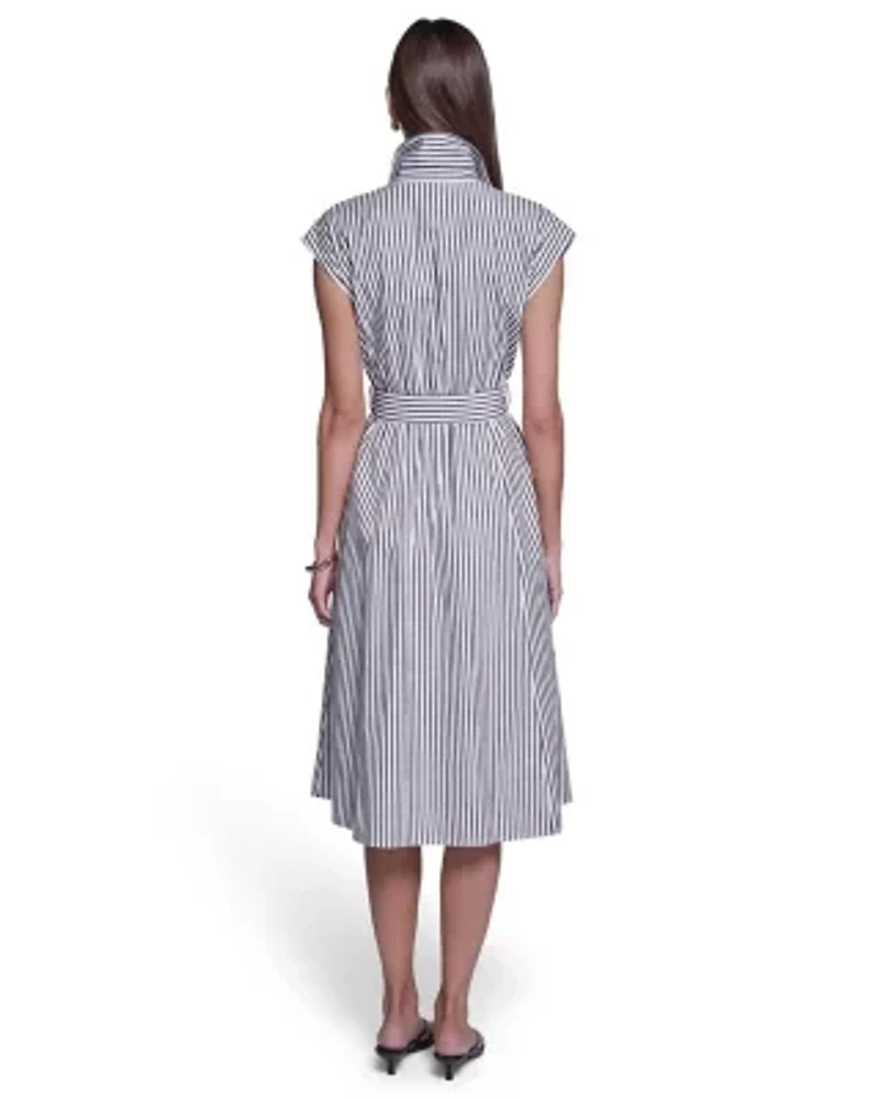 Stripped Shirt Dress With Embroidery