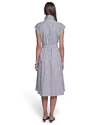 Stripped Shirt Dress With Embroidery