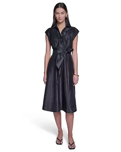 CAP SLEEVE SHIRT DRESS WITH EMBROIDERY