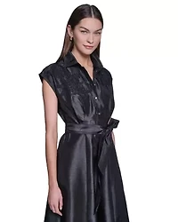 CAP SLEEVE SHIRT DRESS WITH EMBROIDERY
