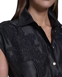 CAP SLEEVE SHIRT DRESS WITH EMBROIDERY