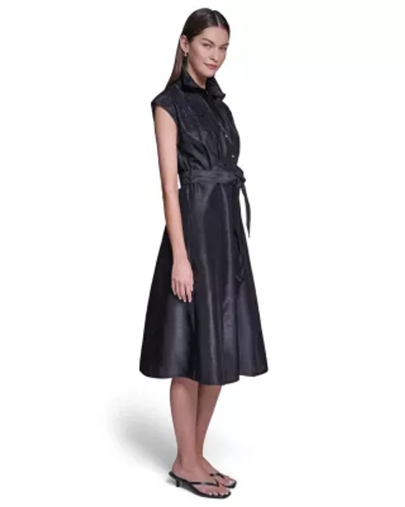 CAP SLEEVE SHIRT DRESS WITH EMBROIDERY