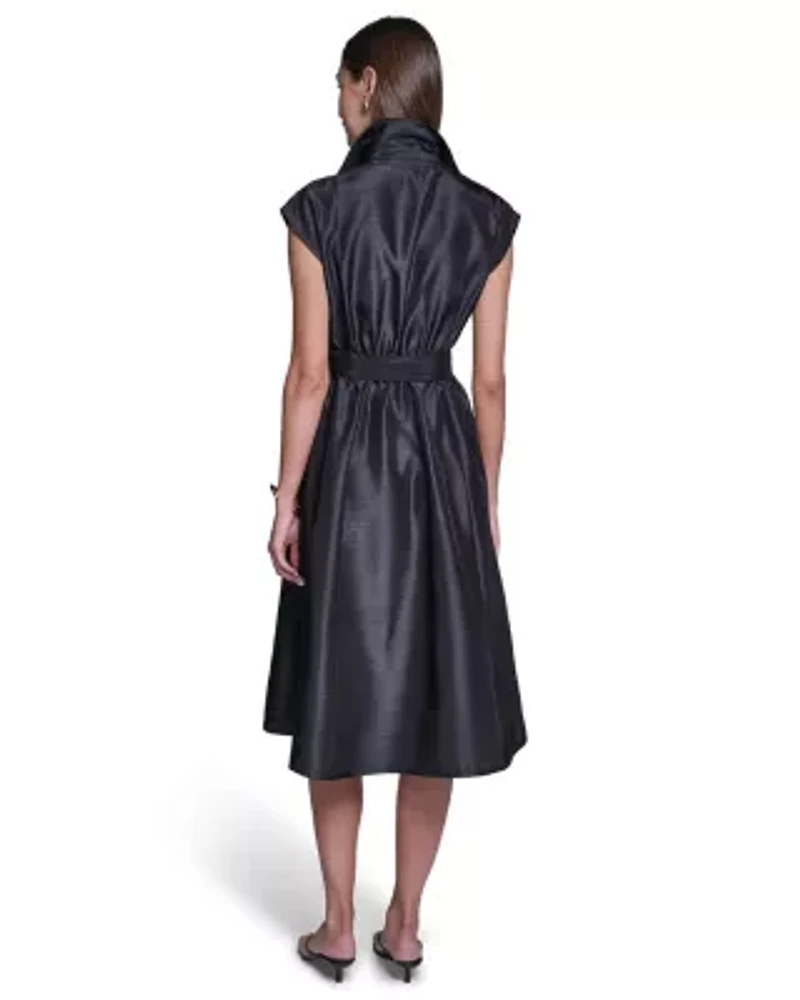 CAP SLEEVE SHIRT DRESS WITH EMBROIDERY
