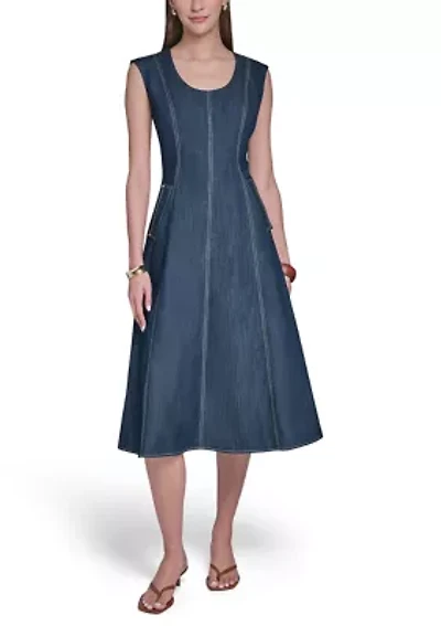 Women's Denim Sleeveless A-Line Dress