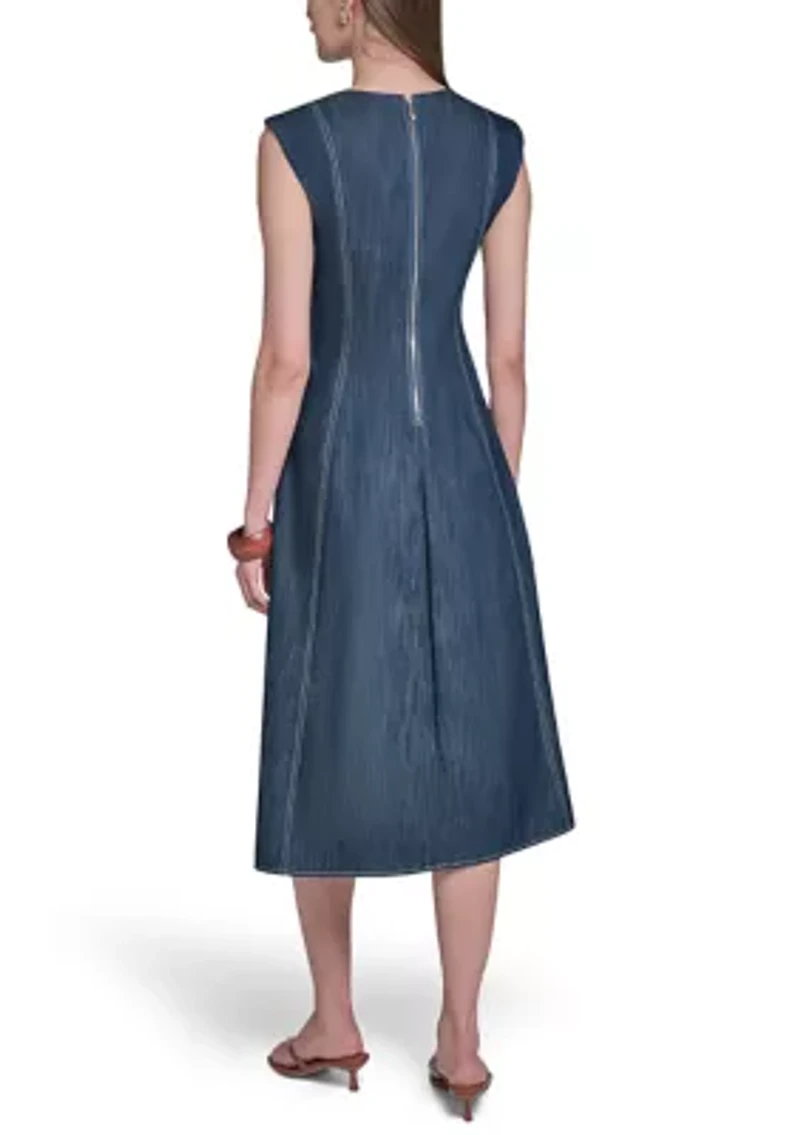 Women's Denim Sleeveless A-Line Dress