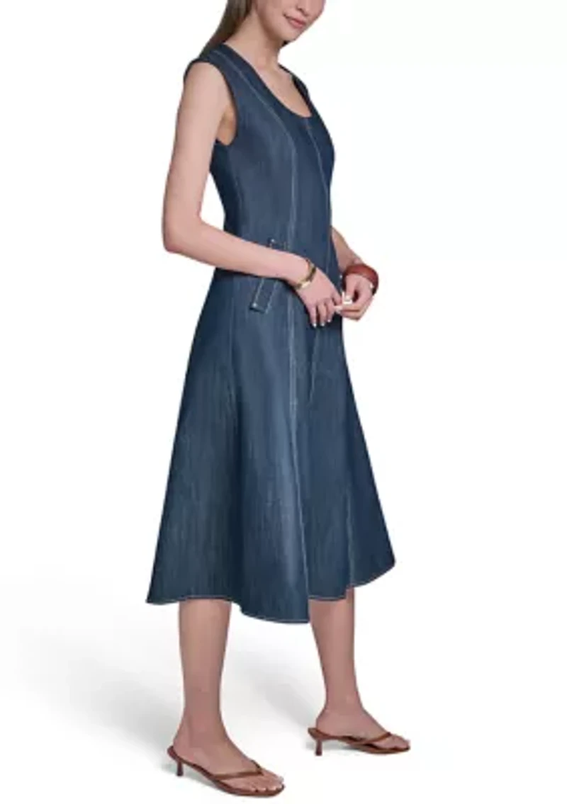Women's Denim Sleeveless A-Line Dress