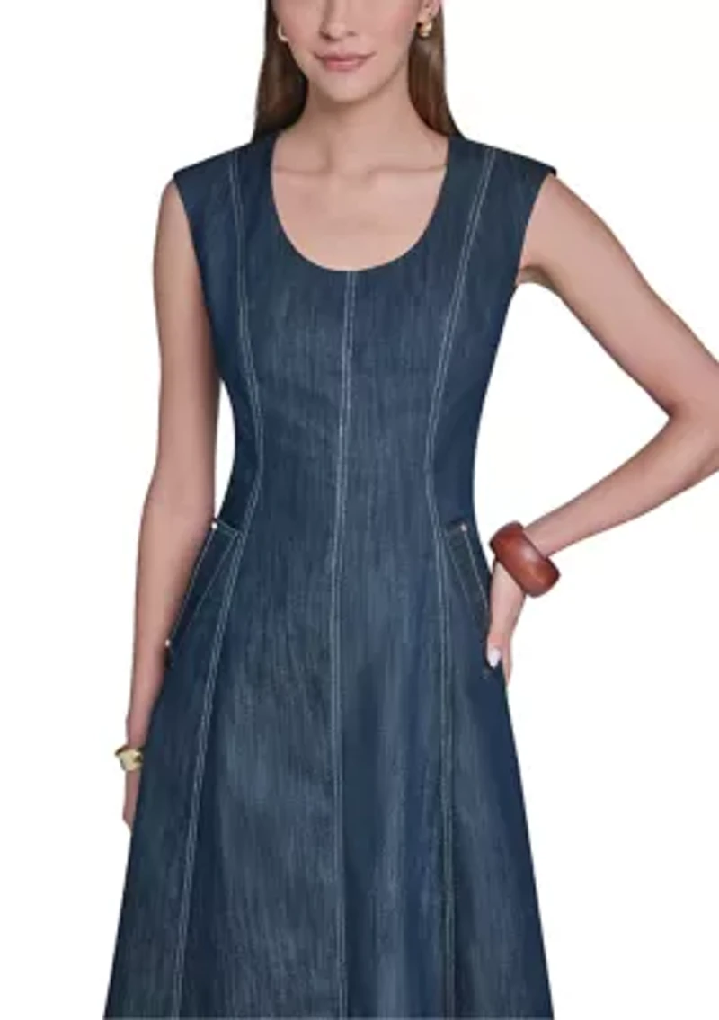 Women's Denim Sleeveless A-Line Dress
