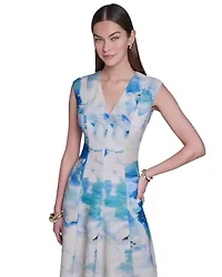 Cap Sleeve Midi Printed Fit & Flare Dress