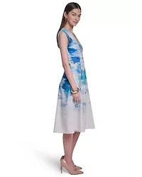 Cap Sleeve Midi Printed Fit & Flare Dress