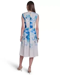 Cap Sleeve Midi Printed Fit & Flare Dress