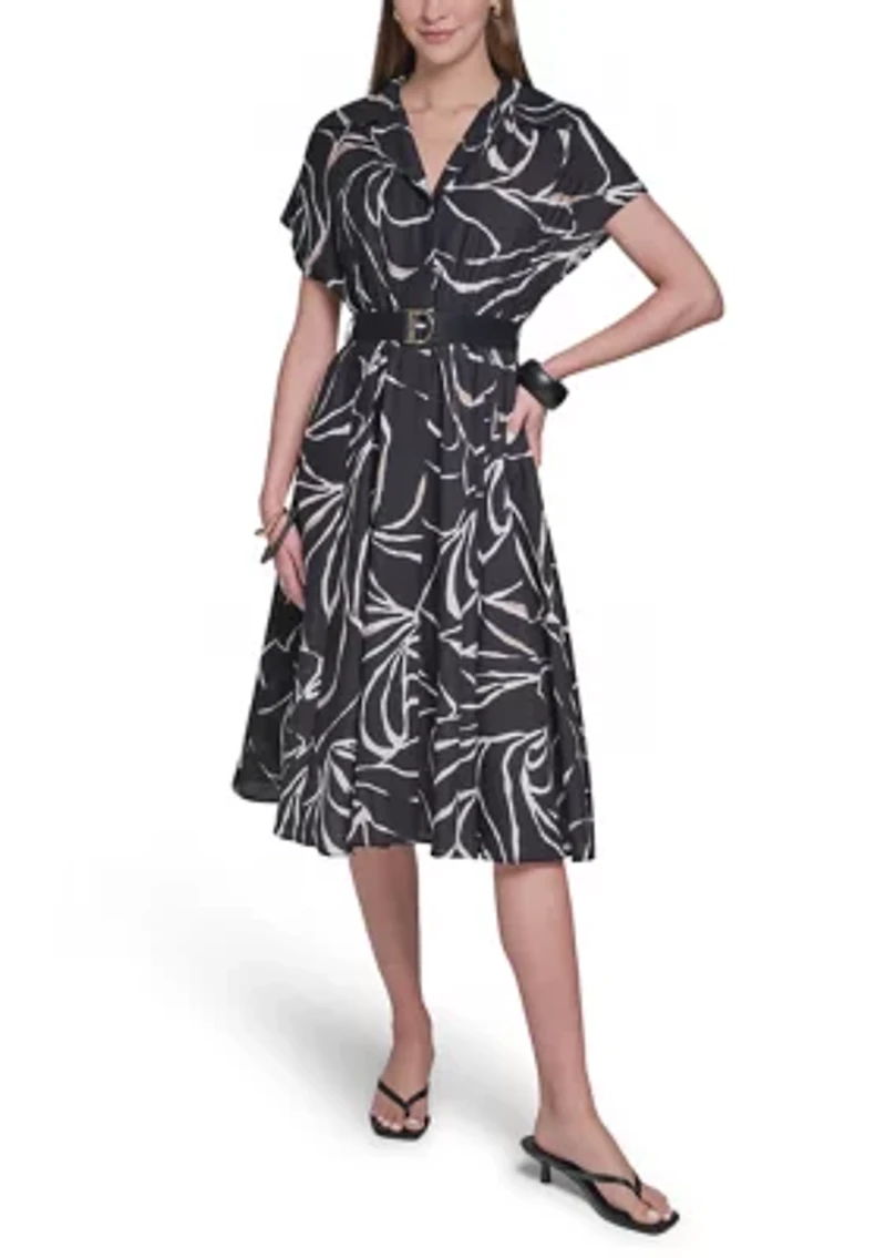 Women's Printed Midi Shirt Dress