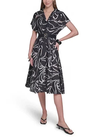 Women's Printed Midi Shirt Dress