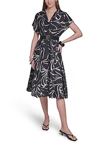 Women's Printed Midi Shirt Dress