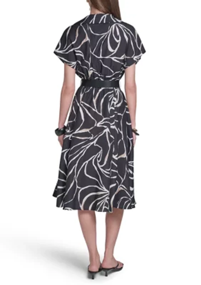 Women's Printed Midi Shirt Dress