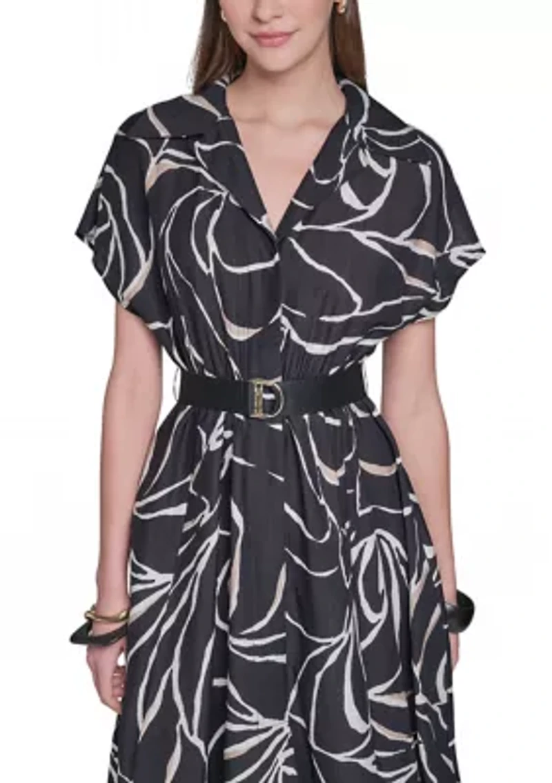 Women's Printed Midi Shirt Dress