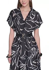 Women's Printed Midi Shirt Dress