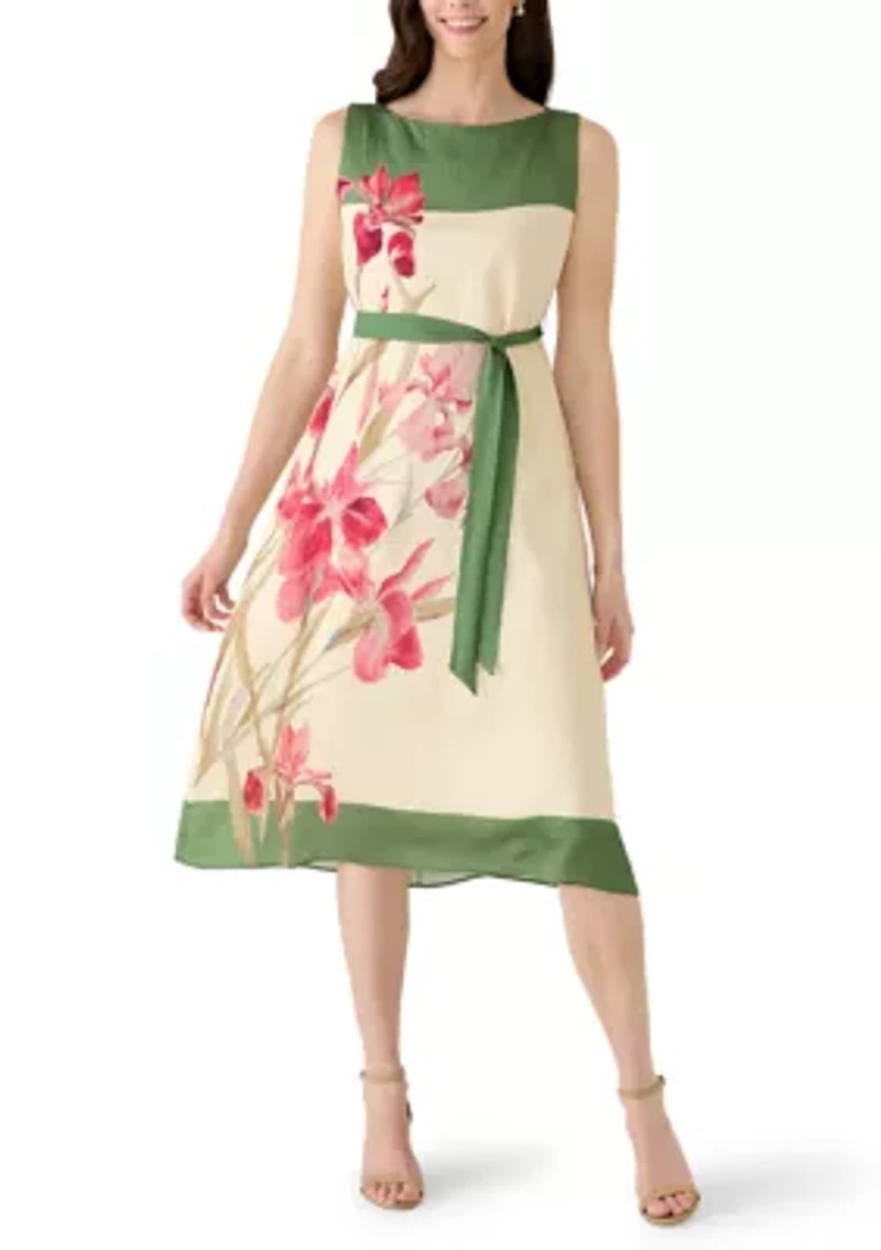 Women's Sleeveless Printed Linen A-Line Dress