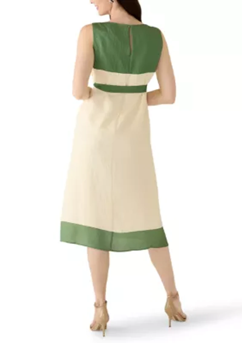 Women's Sleeveless Printed Linen A-Line Dress