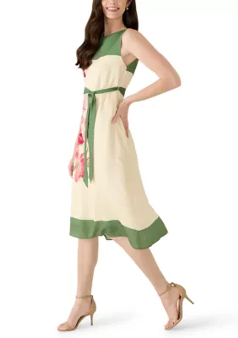 Women's Sleeveless Printed Linen A-Line Dress