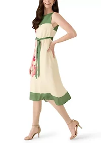 Women's Sleeveless Printed Linen A-Line Dress