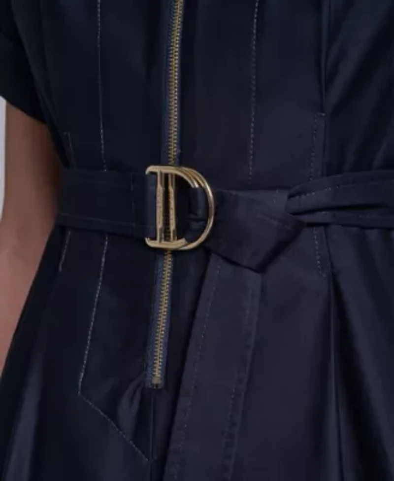 Women's Zip Front D-Ring Belted Shirt Dress