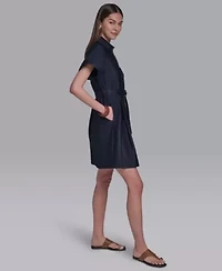 Women's Zip Front D-Ring Belted Shirt Dress