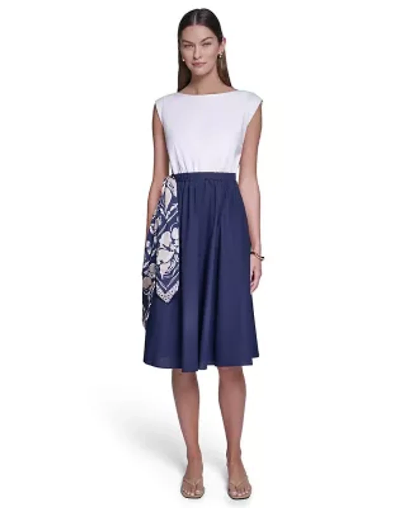 Two Toned Dress With Removeable Scarf