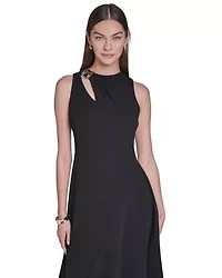 Sleeveless Keyhole Midi Dress with Hardware Detail