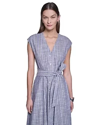 Stripped V-Neck Maxi Shirt Dress