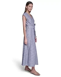 Stripped V-Neck Maxi Shirt Dress