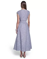 Stripped V-Neck Maxi Shirt Dress