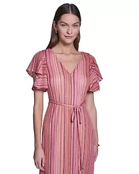 Stripped Crochet Midi Dress