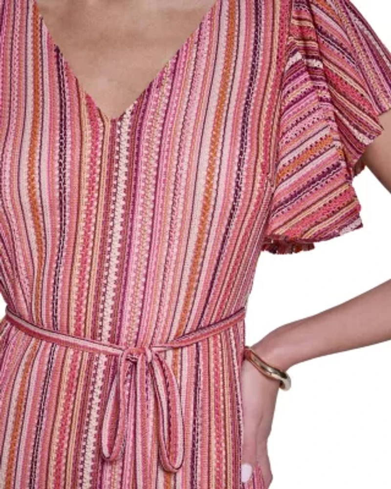 Stripped Crochet Midi Dress