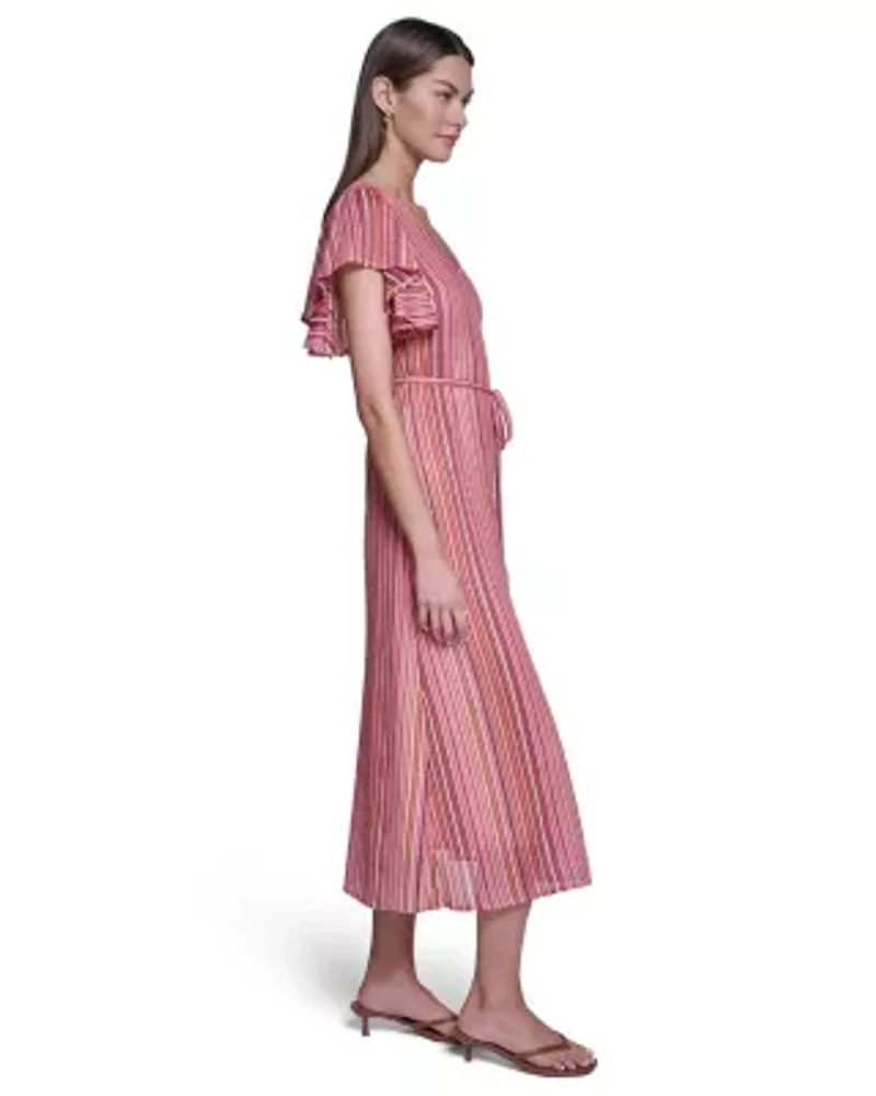 Stripped Crochet Midi Dress