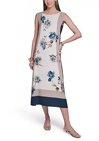 Women's Sleeveless Printed Crepe A-Line Dress