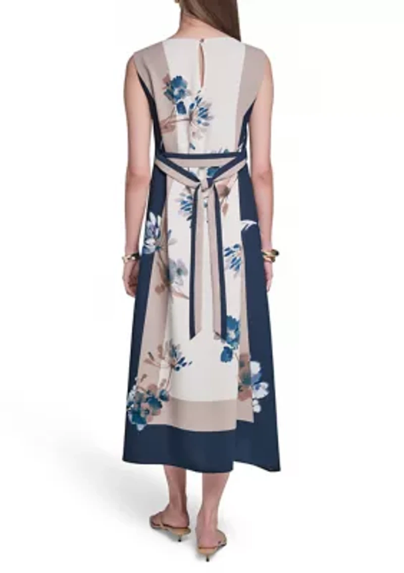 Women's Sleeveless Printed Crepe A-Line Dress