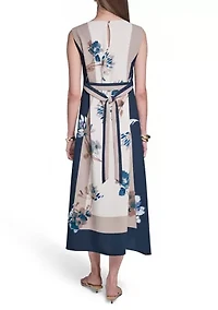 Women's Sleeveless Printed Crepe A-Line Dress